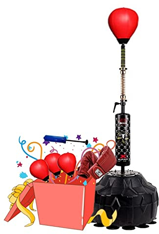 Box-Speedball, Cobra-Tasche, Fitness-Reflextasche, Tumbler-Boxsack, höhenverstellbar/4 Ersatzbälle und Boxhandschuhe gratis (Farbe: Schwarz (Geschenk), Größe: 50 x 50 x 150–180 cm) (Rot (Geschenk) 5