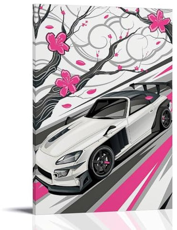 LKKHPEP JDM Auto-Kunst-Poster, Leinwand, Wandkunst, dekorative Wohnkultur, Gemälde für Wohnzimmer, Schlafzimmer, 60 x 90 cm, Rahmenstil