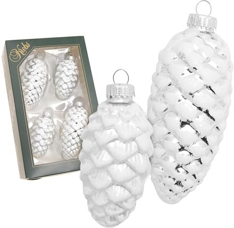 Krebs Glas Lauscha - Weihnachtsdekoration/Christbaumschmuck aus Glas - Tannenzapfen Set - Inhalt: 4 Stück - Farbe: Silber - Größe: ca. 8-10 cm