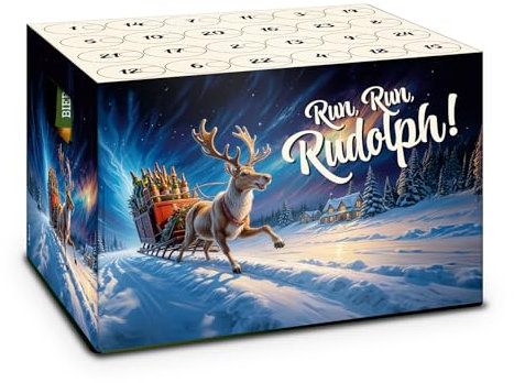 itenga Adventskalender Aufsatz für Bierkasten Männer Adventskalender Stülper - zum Selber Befüllen Bieradventskalender (Run Run Rudolph Rentier)