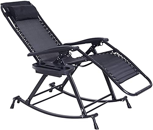 KG7HQRP Garten-Schaukelstuhl, zusammenklappbar, verstellbar, Sonnenliege, Wippe, Nullsitz, mit Kopfstütze, Seitenhalter, Terrassendeck