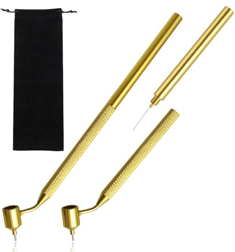 GOLD DEER 2Pcs Fine Line Fluid Writer Paint Applicator Pens with 0.5mm and 0.7mm Stem Tips for Wells, Drawing, Lettering Precision Automotive Paint Touch Up Rock Chip Scratch Repair with Cleaning Tool