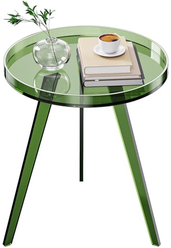Dewrhiixe Acryl Beistelltisch, Runder Nachttisch, Kleiner Tisch mit Tablett für Wohnzimmer, Schlafzimmer, Büro und Kleine Räume (grün, 40×40×46 cm)