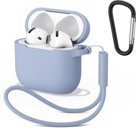 Silicone Case for AirPods 4 Case Cover 2024, Soft Silicone Cases, Protective Case Apple Airpods 4, Effective Impact and Scratch Protection, Protective Case with Carabiner (Blue grey)