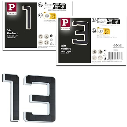 Paulmann 5293 Set Solar LED Hausnummernleuchte inkl. wechselbarer Akku Nummer 13 3000K 2x6lm 2x0,2W Schwarz