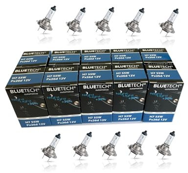 BLUETECH 10 St H7 Halogen Lampe Autolampe +30% mehr Licht 12V 55W PX26d Scheinwerfer Lampe Ersatzlampen Abblendlicht Fernlicht Nebellicht.Setpreis