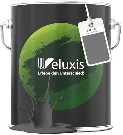 Veluxis Wandfarbe Grau Anthrazit matt 5 L – Balanced Grey | Innenfarbe mit Deckkraft Klasse 1, VOC-frei, ohne Grundierung, tropfarm, für Wohnzimmer und Schlafzimmer