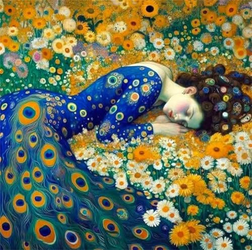 Qijinn Femme de Klimt Peinture Numero Adulte,DIY Acrylique Kit de Peinture à l'huile sur Toile,avec Cadre Paint by Numbers for Adults et Pinceaux Peinture par numéros pour Maison Décoration (30x30cm)