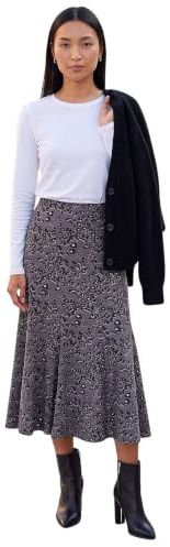 Roman Jersey Skirt for Women UK - Ladies Midi Maxi Floral Animal Print Autumn Winter Swing Smart Casual Office Cocktail Party Going Out Evening Holiday Cruise - Size 14 - Grey Animal