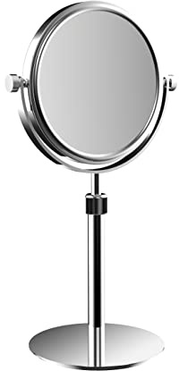Calmwaters Rasierspiegel/Kosmetikspiegel Standspiegel, 3/1-fach Vergrößerung, Chrom, rund, zweiseitig, höhenverstellbar, 360° drehbar, Kristallglas, Metallfuß, 80BS6247