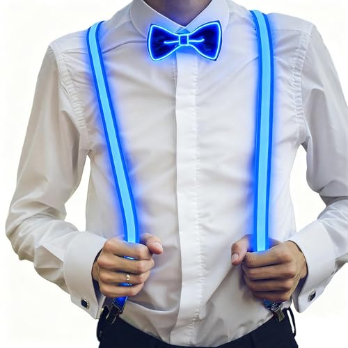 OBEST Leucht Krawatte Herren, LED Leucht Hosenträger und Fliege, Herren Krawatte Fasching Karneval Club Party Modische Festliche Dekoration festival outfit