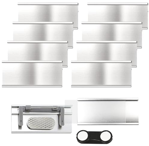 INNAL 10 Piezas Placa Identificativas Magnéticas 72mm x 31mm para Trabajo | Placas Identificativas Personal Insignia de Nombre con Imán Doble y Ranura de Papel Aprox - Plata para Restaurante Escuela