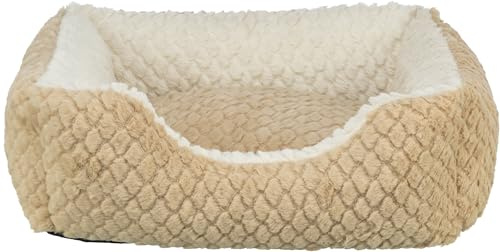 Trixie Hundebett Kaline Mio eckig, waschbar – 80 x 65 cm, braun/Creme | Gemütliches, weiches Liegekissen – für Hunde, rutschfester Boden, waschbar und pflegeleicht, angenehm weicher Schlafkomfort