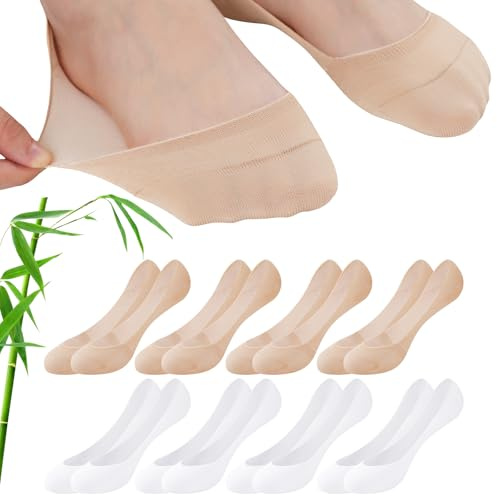 inaWarm Chaussettes Invisibles Femme, 8 Paires Bambou-Coton, Taille 35–42 | 40 % bambou et 40 % coton, doux et respirants; silicone au talon pour rester en place dans mocassins, ballerines et sneakers.