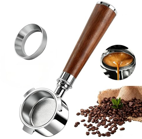 Portafiltro sin fondo de 51 mm para DeLonghi EC680 EC685 EC885 EC890, 3 orejas Espresso Portafiltro 51 mm con mango de madera de nogal y embudo dosificador magnético, accesorios para espresso