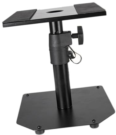 wueiooskj Professional Studio Stand Desk Adjustable Height Speaker Stand For Surround Sound Audio Equipment Rock Solid Support Professional Home Studio Audio Accessories Rack, Black, Without C Clamp