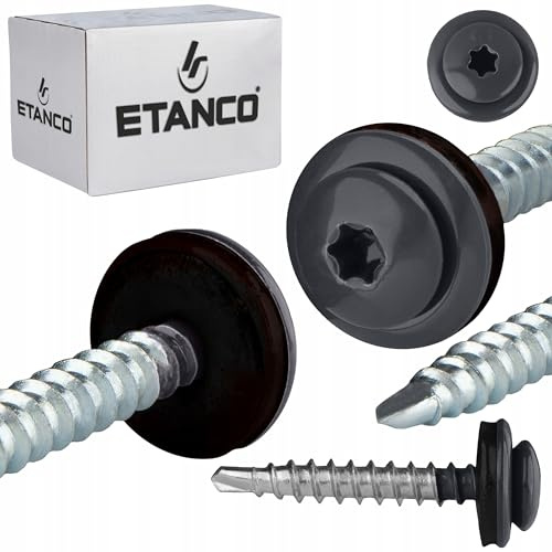 ETANCO GTF P Lot de 250 vis autoperceuses 4,8 x 35 mm pour tôle trapézoïdale et tôle de toit, avec rondelle d'étanchéité EPDM, entraînement TX, RAL 7016 gris anthracite