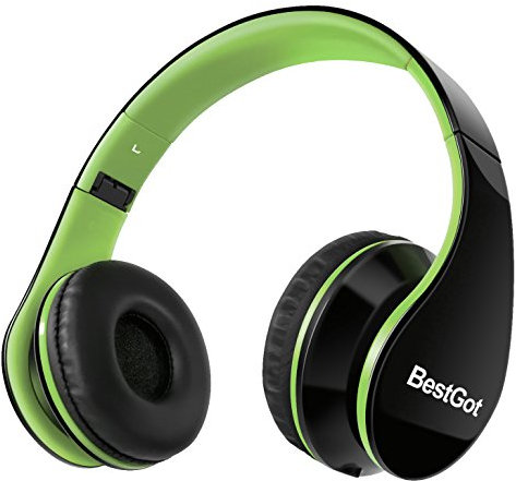 BestGot Kids Headphones for Childrens Wired with Microphone with Detachable 3.5mm Cable (Black/Green)