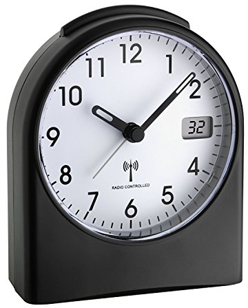 TFA Dostmann 98.1040.01 analoger Funk-Wecker (schwarz mit Batterien)