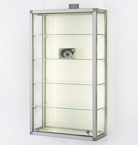 MHN Wandvitrine T 19 x B 51,5 x H 88 cm - Sammler Hängevitrine abschließbar - kleine Glas-Vitrine Wand hängend CPR - graue Holzrückwand - ohne Beleuchtung