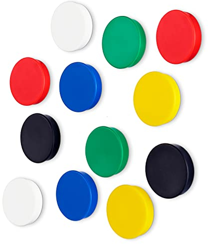 Scribble Strong Colourful Round Refrigerator and Whiteboard Magnets, Perfect for Homes and Offices,36mm Diameter (12 Pack) (Assorted)