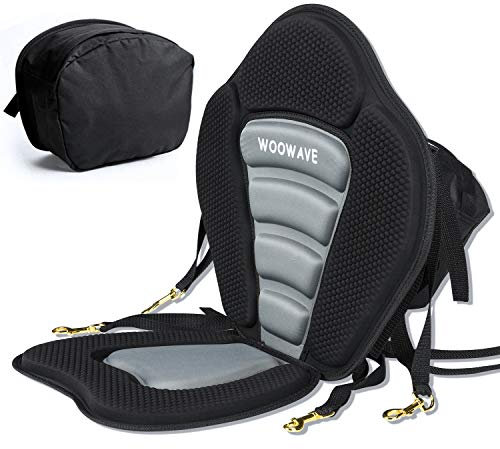 WOOWAVE Kayak Seat Padded Deluxe Canoe Seat Adjustable Boat Seat Cushioned Fishing Seat High Back Comfortable Backrest Support with Detachable Back Storage Bag for Universal Sit