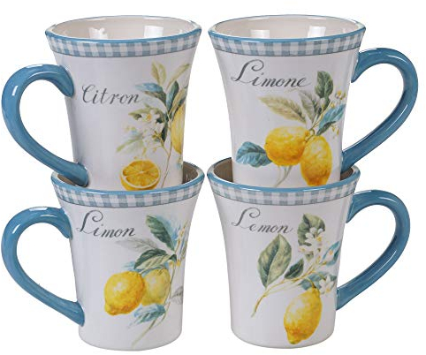 Certified International 23122SET4 Tasse Citron, 4 verschiedene Designs, Keramik, mehrfarbig, 4 Stück