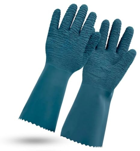 ROSTAING PROTECTMAX-IT10 - Guanti da giardinaggio, taglia rose, piccoli, spinosi, 100% impermeabili, in lattice spesso, taglia 10, verde blu, 10