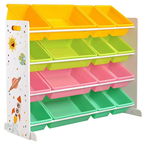 SONGMICS Meuble de Rangement Enfant, Organisateur Jouets 4 Niveaux, Étagère avec 16 Bacs en Plastique, pour Chambre d'enfant, Salle de Jeux, Salon, Jaune, Vert Citron, Rose, Vert Menthe GKR070W01