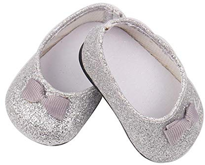 Aeromdale Puppenschuhe Glänzende Schleife Schuhe Fit 43cm 45.7 cm American Doll Mädchen Puppen Neugeborenes Baby Zubehör Spielzeug - Silber - 1 Paar