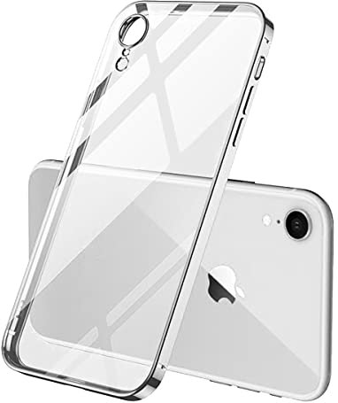 Mixroom - Coque pour iPhone XR bords plats protection appareil photo en silicone TPU plaqué argent