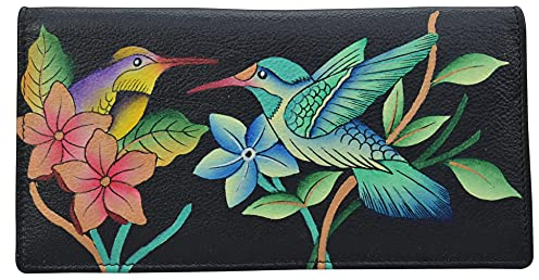 Anna by Anuschka Damen-Geldbörse, handbemalt, Leder, zweifach gefaltet, Clutch, Geldbörse, Birds in Paradise Black, Einheitsgröße