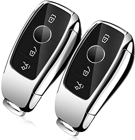 Yosemy 2stk Autoschlüssel Hülle Schlüsselhülle Kompatibel für Merce*des Ben_z Schlüssel Hülle MB Auto Schlüssel TPU Cover für Klasse A B C E S CLA GLA GLE GLC GLK AMG (2Stk/Silber+Silber)