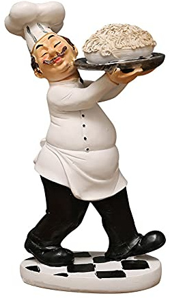 Figura de chef para decoración de cocina, cocinero italiano con un plato de pasta figuritas de chef para encimera, gabinete, decoración de armario para decoración del hogar, cocina, restaurante