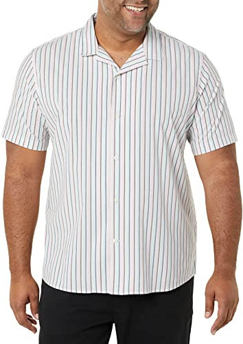 Amazon Essentials Chemisette Décontractée Boutonnée en Coton Homme, Bleu Rose Rayures Verticales, M