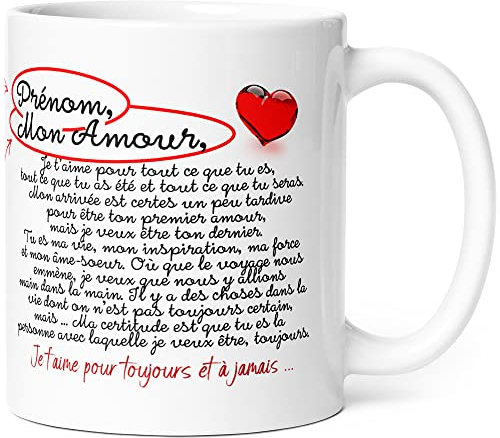Mug Personnalisable Prénom Amour Tirade Humour Tasse Message drôle Personnalisé. Idée Cadeau Original pour Ami Couple Amoureux Collègue Mari Femme Homme Fiancé pour Anniversaire St Valentin Noël.
