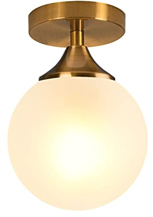 KCO Deckenleuchte Flur Gold E27,Weißer Glaskugel-Schirm und Gold-Finish,für Flur Eingangsbereich Schlafzimmer