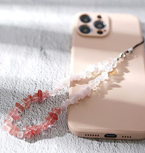 Gradient Natürlicher Kristallstein Kies Handykette,Universal Handy Handschlaufe Handy Charm Handgelenk Handy Lanyard Perlen Kette Telefonkette Handyschmuck Schlüssel Taschen Handy Anhänger,Rot