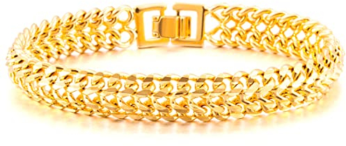 OSTAN Herren Edelstahl Armbänder Fahrradkette Biker Motorradkette Gliederkette Herren Armband Rock Band Armreif (gold, 21.5)