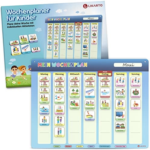 LIKARTO Wochenplaner Kinder – [DAS ORIGINAL] – Montessori Aufgabenplaner & Magnettafel – individuell anpassbar – Klassisch