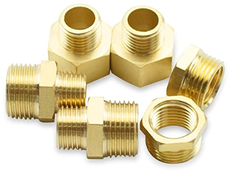 Bwintech 6 Pcs 3/4 to 1/2 Female & Male BSP Thread Brass Hex Nipple & Reducer & Bushing Connector for Pipe Connecting Conversion