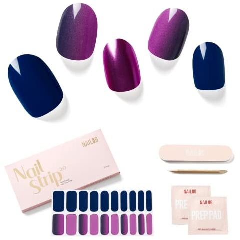NAILOG Nagellack-Streifen, Nagelaufkleber, 20pcs Lang Anhaltende Nagelfolie, Uv Gel Strips in Salonqualität, Maniküre Kit mit Glänzendem Gel-Finish, Opium