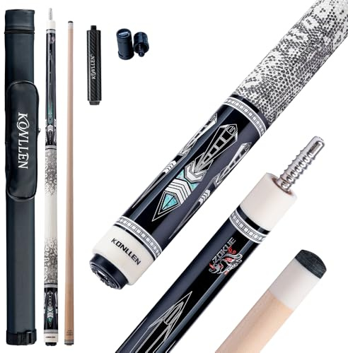 KONLLEN Billardqueue-Stick mit niedriger Ablenkung, mit Verlängerung und Koffer (10,5 mm, 11,5 mm, 12,5 mm Tigerspitze, XTC-Hülse, 3/8 x 8 radialer Stift, 147 cm Länge)