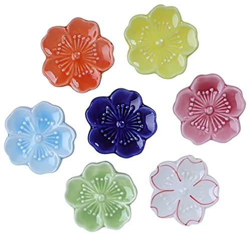 STOBAZA Ceramic Chopstick Rest Set Japanese Style Cherry Blossom Design Food Grade Porcelain Chopstick Holders and Spoon Rests for Home and Restaurant Tableware