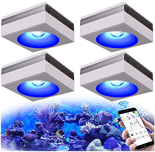 PopBloom RL90 WiFi Led Aquarium Beleuchtung 400W, Smart-APP Control Meerwasser Aquarium led volles Spectrum Aquarium Lampe mit Timer für Reef Coral SPS/LPS Fischaquarium (4 Lampen mit Hängeset)