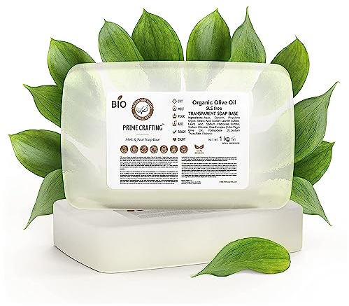 Prime Crafting 1 kg BIO Olivenöl Seifenbasis zur Seifenherstellung - SLS Frei - Glycerinseife Rohseife Transparent zum Seifengießen - Olive Oil Soap Base