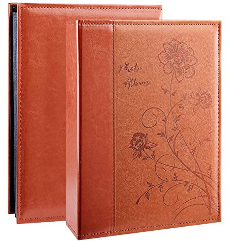 Miaikoe Fotoalbum, 15,2 x 10,2 cm, 300 Fotos, zum Einstecken, extra großes Fassungsvermögen, Ledereinband, Hochzeits-Familien-Bilderalben für 300 horizontale 10 x 15 cm Querformat-Fotos (braun)