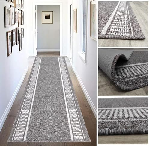 Alfombra Larga para Pasillo, Cocina, entradas Antideslizante de Colores Taupe y Antracita, Lavable en Lavadora y a Mano.