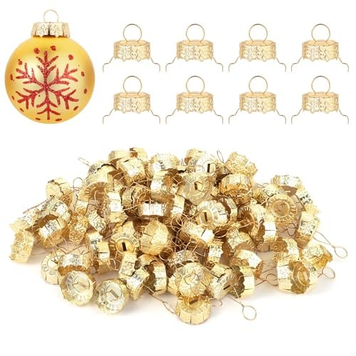100 Stück Runde Weihnachtsornamentkappen 22mm, Ornamentoberteile, Weihnachtsaufhänger DIY-Dekorationen Kappen für Weihnachtsbaum Keramik Glas Porzellankugeln, Gold