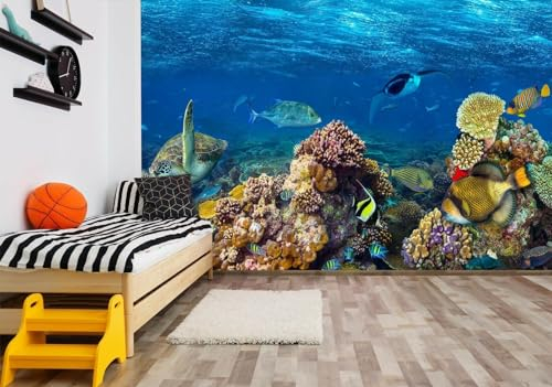 Wall Mural Photo Wallpaper 3D Blue Under The Sea,396 * 280cm Art Mural Stickers for Bedroom Living Room Bathroom House Decoration
